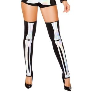Skeleton Leggings with Iridescent Silver Bones